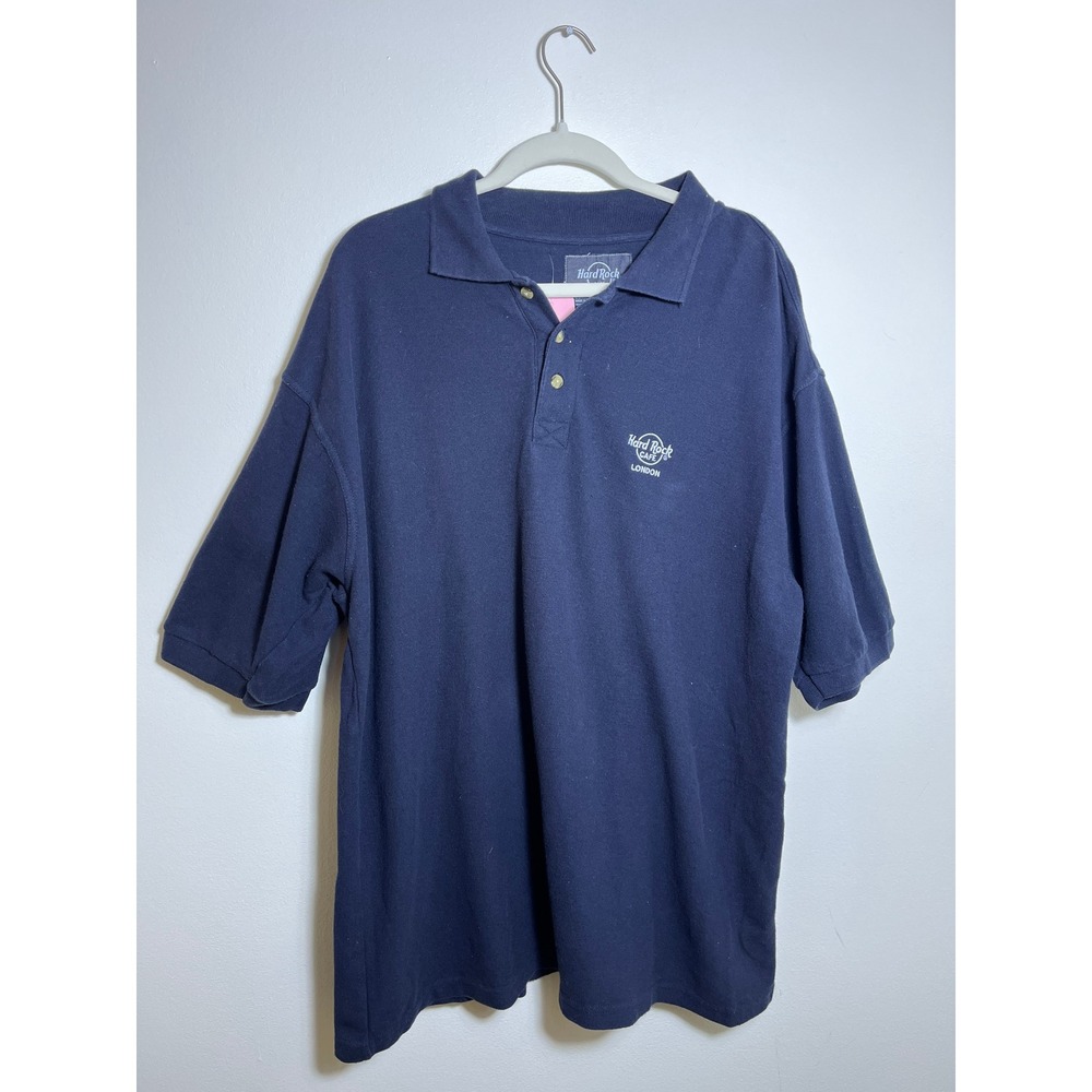 Hard Rock Cafe London Mens Navy Blue Cotton Pique Short Sleeve Polo Shirt